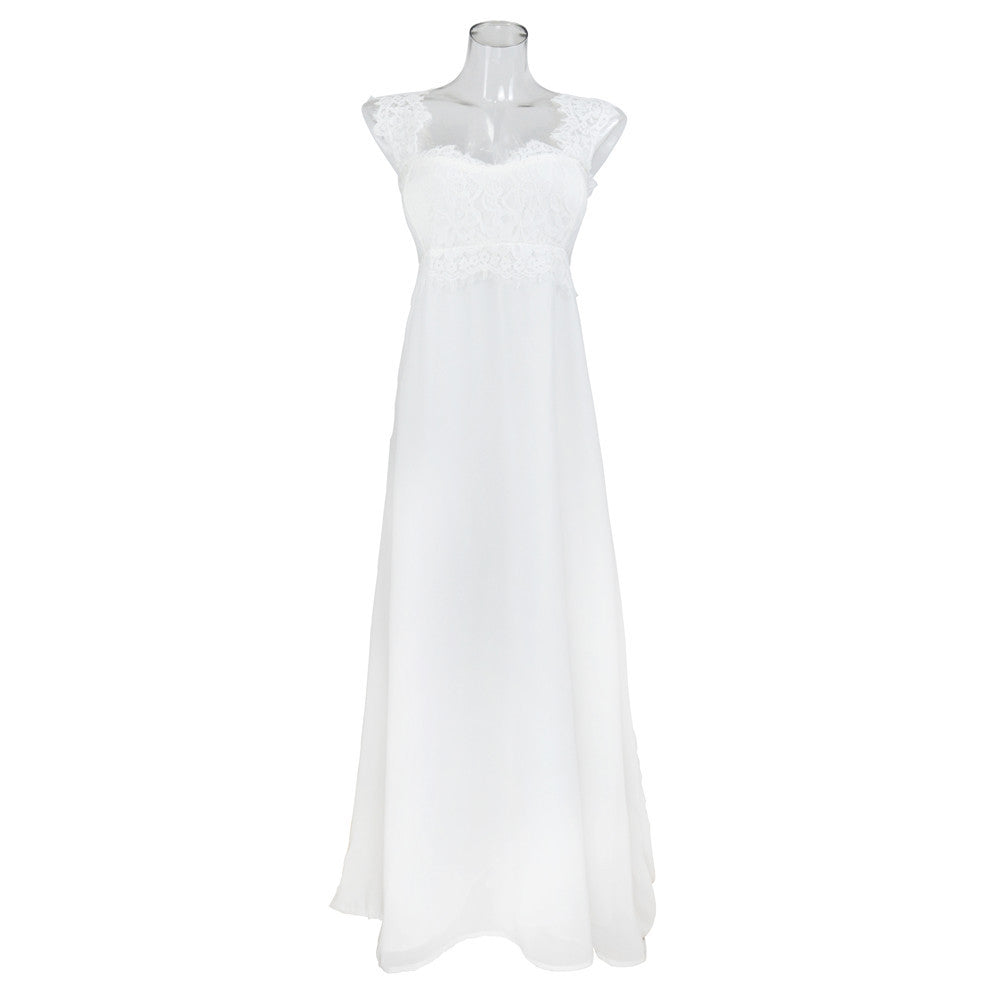 Lace Panel Maxi Dress - Elegant Evening Gown