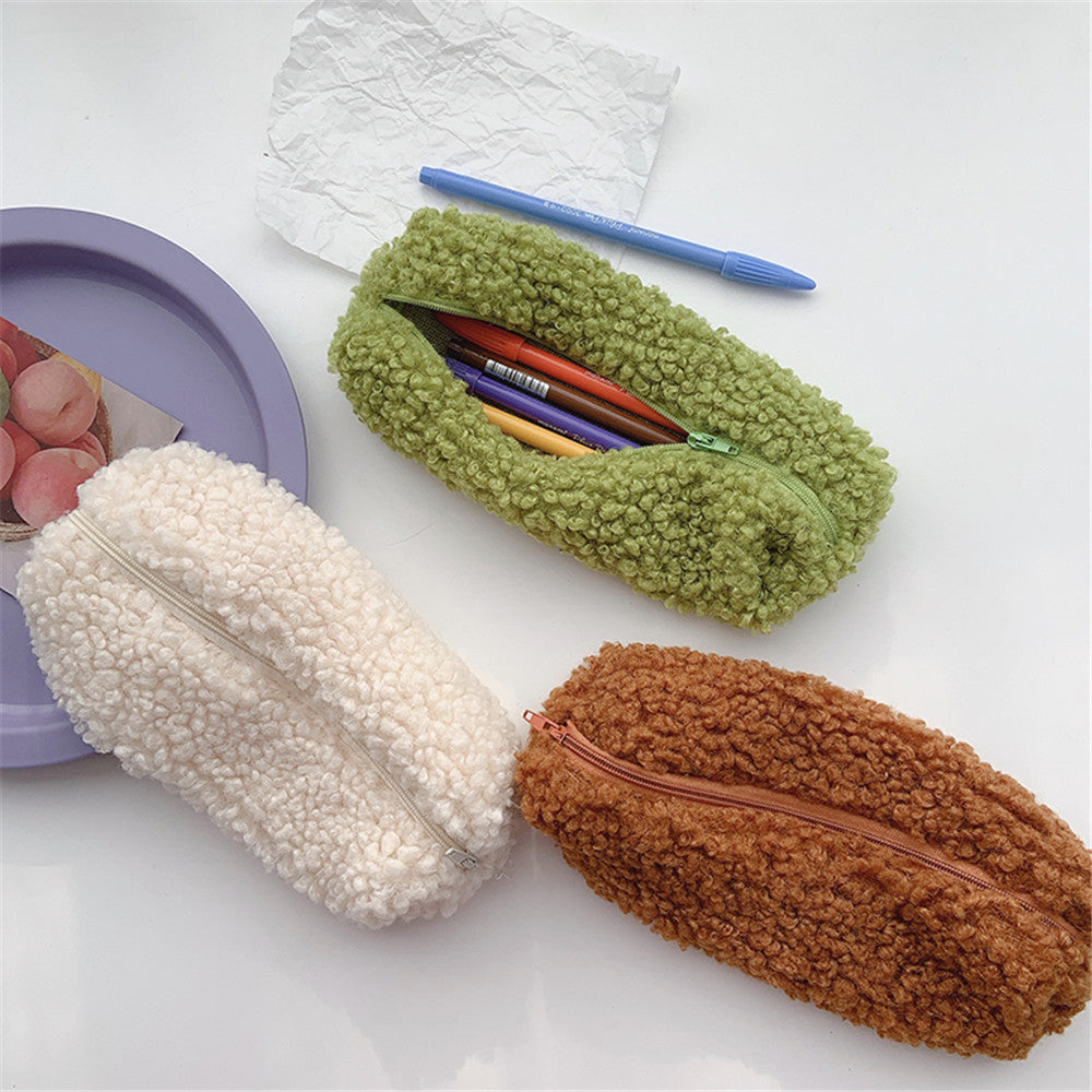 Wool Velvet Pencil Bag - Cute Lamb Design for Students
