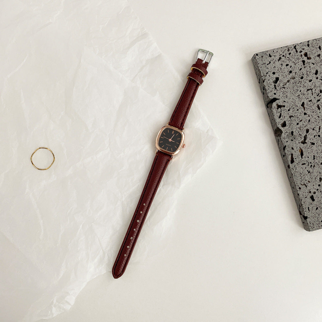 Square Dial Leather Vintage Women's Quartz Watch