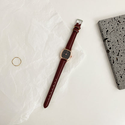 Square Dial Leather Vintage Women's Quartz Watch