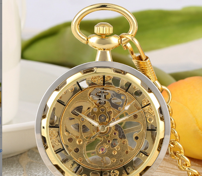 Vintage Large Transparent Skeleton Mechanical Pocket Watch
