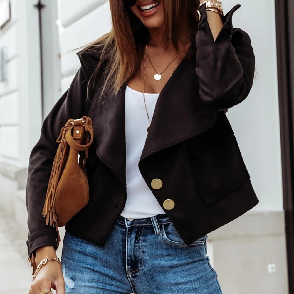 Women's Velvet Button Jacket with Lapel for Autumn/Winter