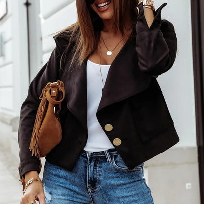 Women's Velvet Button Jacket with Lapel for Autumn/Winter