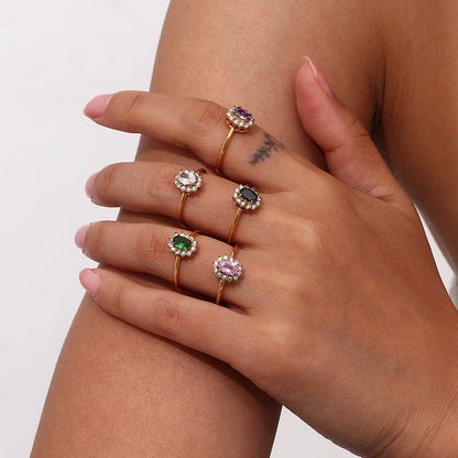 Adjustable Oval Flower Zircon Ring