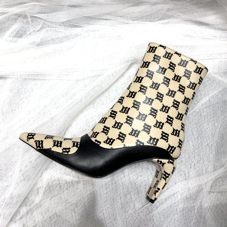 Pointed Leather Ankle Boots with Color Block Design