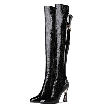 Knee-High Platform Pointed High Heeled Leather Boots