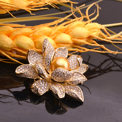 Lotus Flower Brooch with Freshwater Pearls
