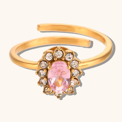 Adjustable Oval Flower Zircon Ring