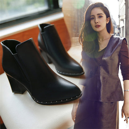 Pointed Toe Chunky Heeled Martin Boots