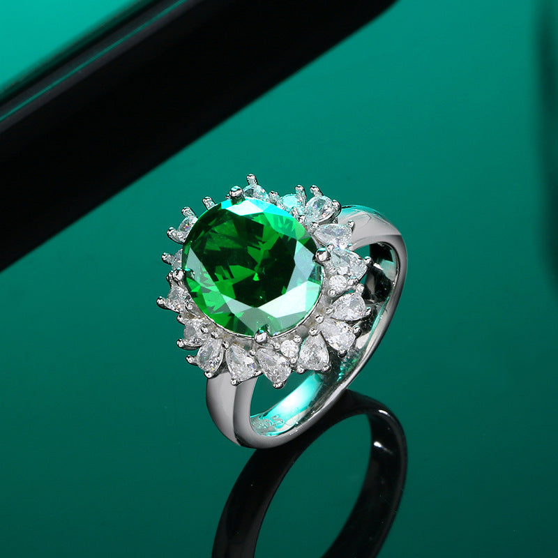 S925 Sterling Silver Rhinestone Sapphire Ring 8K