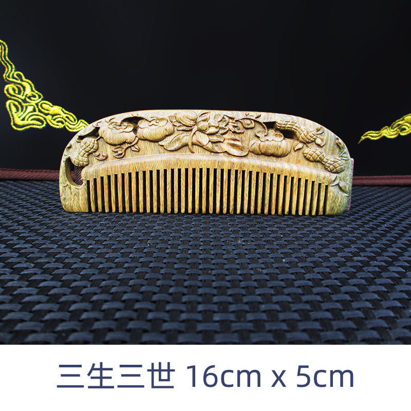 Wholesale Green Sandalwood Double-Sided Carved Comb Set
