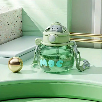 Cartoon Bear Water Bottle with Lid and Straw, 500ml