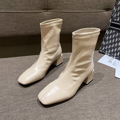 Women's Martin Boots - Stylish Chunky Heeled Ankle Boots