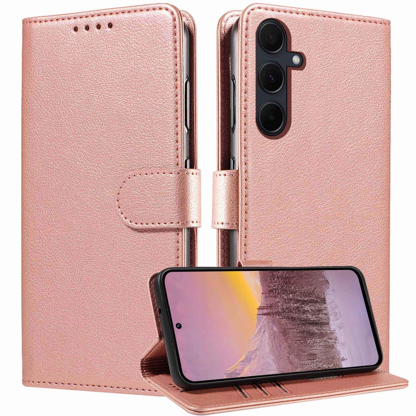 JanCalm for Galaxy A35 5G Case Wallet[RFID Blocking][Card Holder Slots][Kickstand] A35 5G Phone Case Magnetic Clasp Leather Protective Flip Cases Folio Cover for Samsung Galaxy A35 5G (Rose Gold)