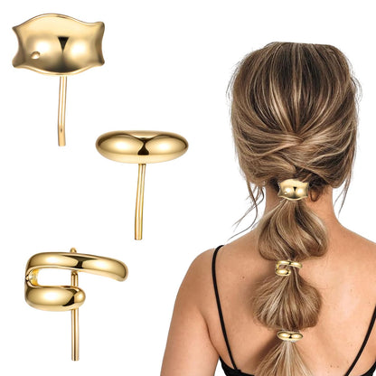PEOVLVN 3 Pcs Gold Hair Cuffs 1 Inch Metal Ponytail Cuff Gold Hair Tie Ponytail Holder Hair Clips Decorative Barrettes for Women Girls Long Hair Ponytail Hair Accessories