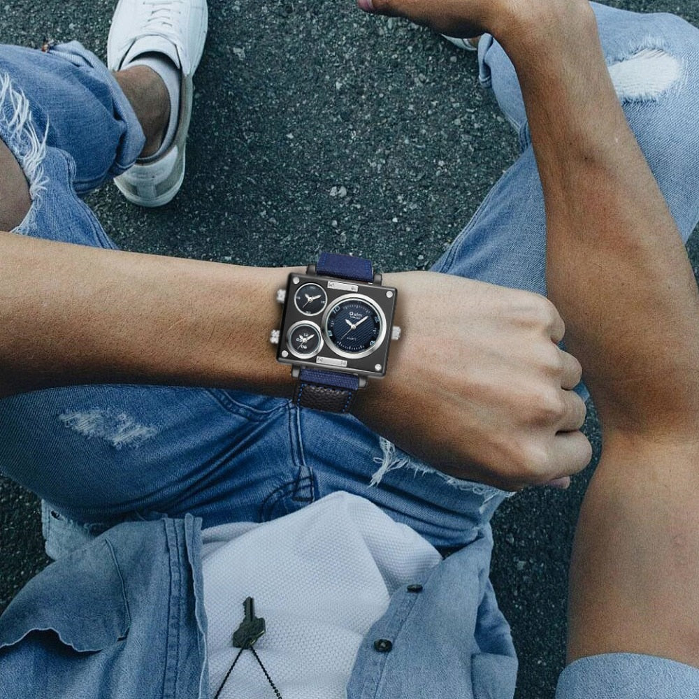 Multifunctional Men's Watch with Large Square Dial