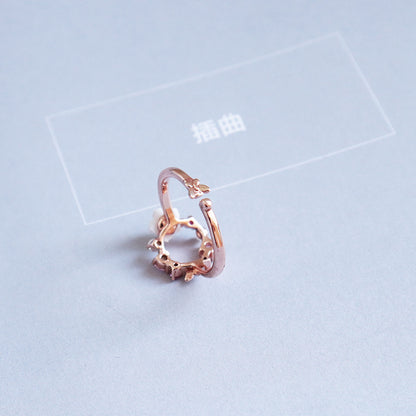 Japanese Cute Fresh Pink Zircon Flower Ring for Women