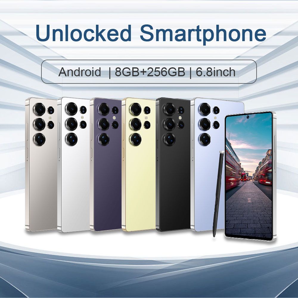 8+256GB Unlocked Smartphone, 6.8" HD+ Display, I24 5G Ultra Unlocked Phone, Built in Pen, 6000mAh Battery /Face ID+Fingerprint Lock/Dual SIM
