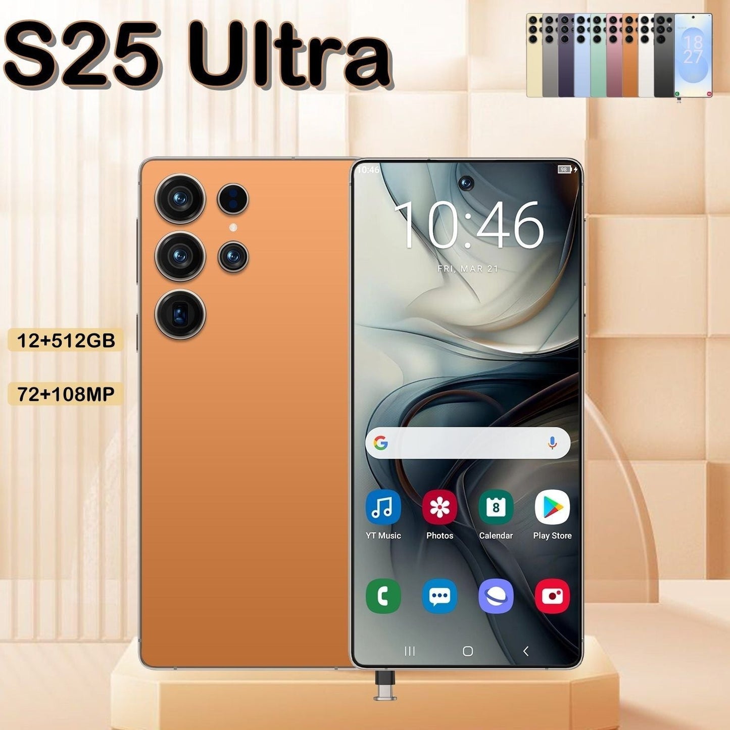 I25 Ultra 5G Smartphone, Unlocked Cell Phone, 6.8" HD Screen Unlocked Phones,  , 6000mAh Battery, Built in Pen, 12+512GB, Android 14, Face ID+Fingerprint Lock(Orange)