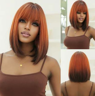 Red Bangs Short Straight Hair Wig for Women