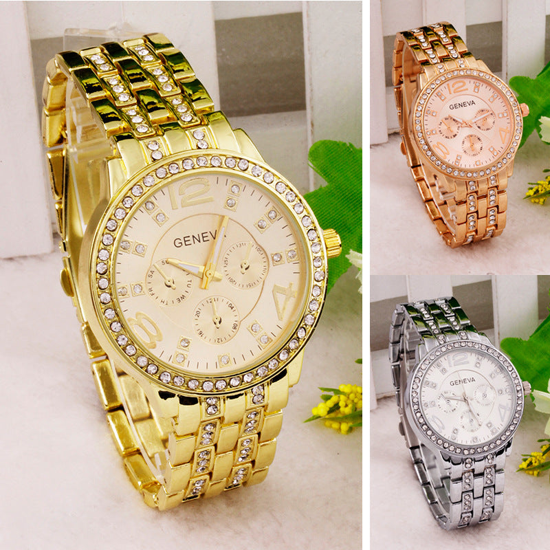 Fashionable Steel Band Watch with Diamonds and Luminous Features