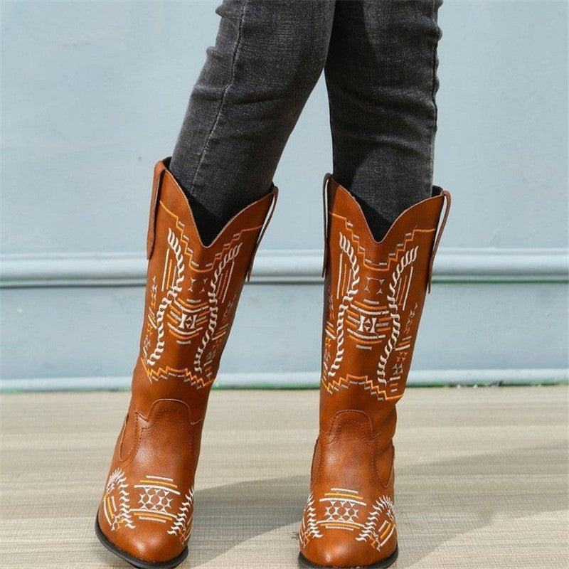Retro High-Heeled Pointed Toe Thin Boots