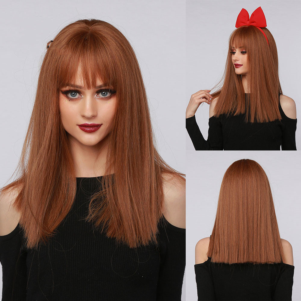 Medium Length Straight Hair in Red, Brown, Black, Multicolor