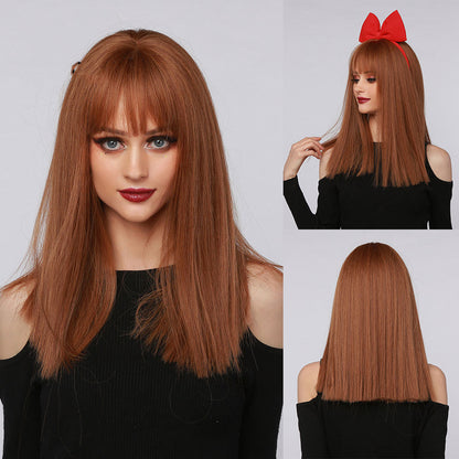 Medium Length Straight Hair in Red, Brown, Black, Multicolor