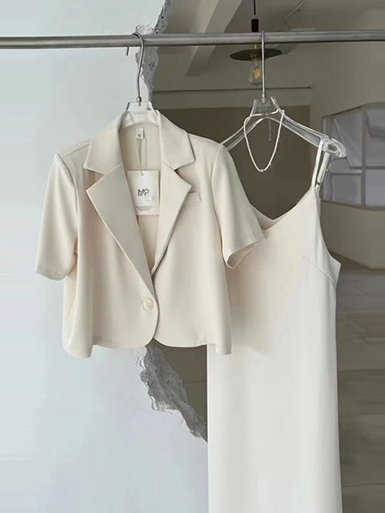 Elegant Women's Office Suit Set - Short Sleeve Blazers