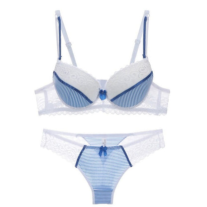 Lace Striped Lingerie Set with Bra and Panties