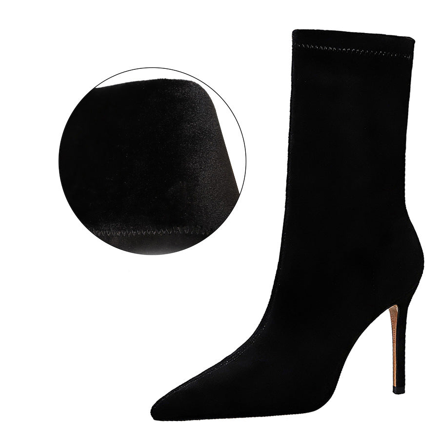 High-Heeled Suede Pointed Toe Women's Boots