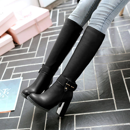 Fashionable Round-Toe Chunky Heeled Women's Boots