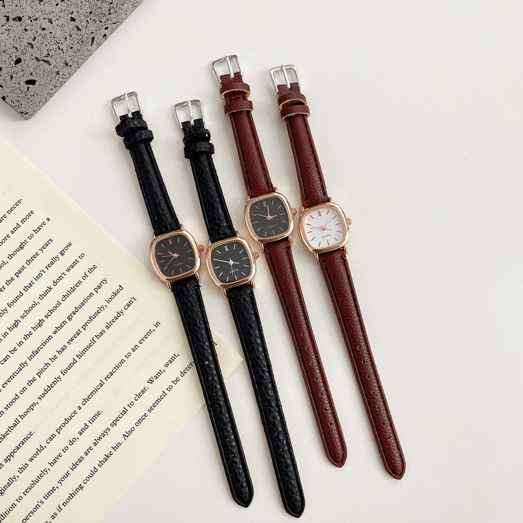 Square Dial Leather Vintage Women's Quartz Watch