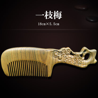 Wholesale Green Sandalwood Double-Sided Carved Comb Set