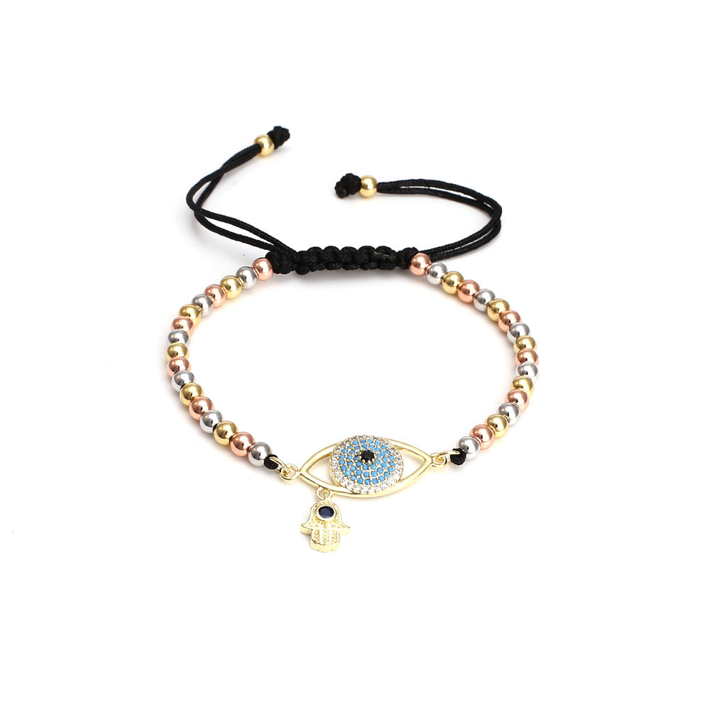Adjustable Devil's Eye Bracelet with Brass Beads Set