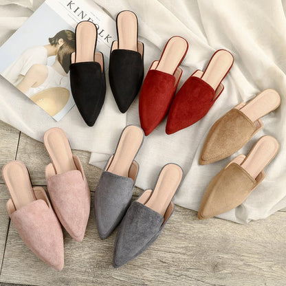 Women's Flock Pointed Mules Flats Slippers