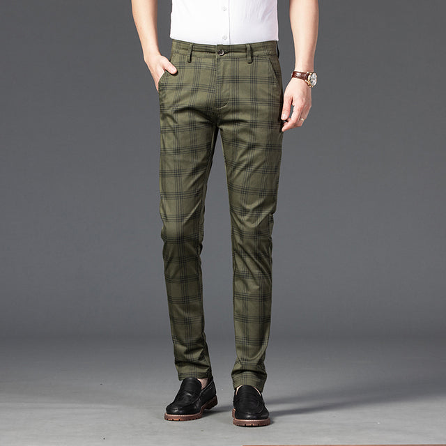 Trendy Youth Plaid Pants for Men - Slim Fit Style