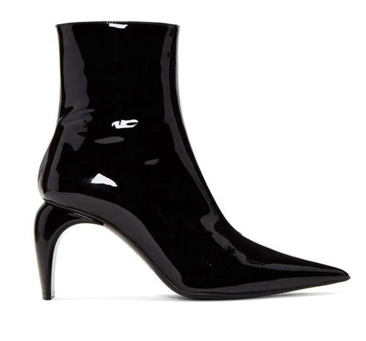 Pointed Leather Ankle Boots with Color Block Design