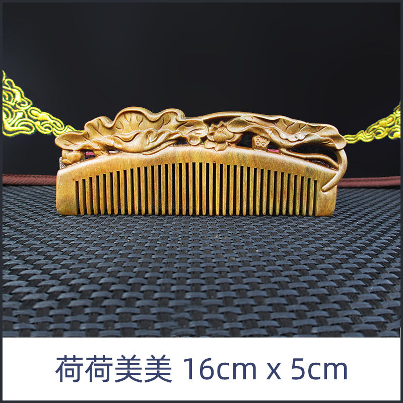 Wholesale Green Sandalwood Double-Sided Carved Comb Set