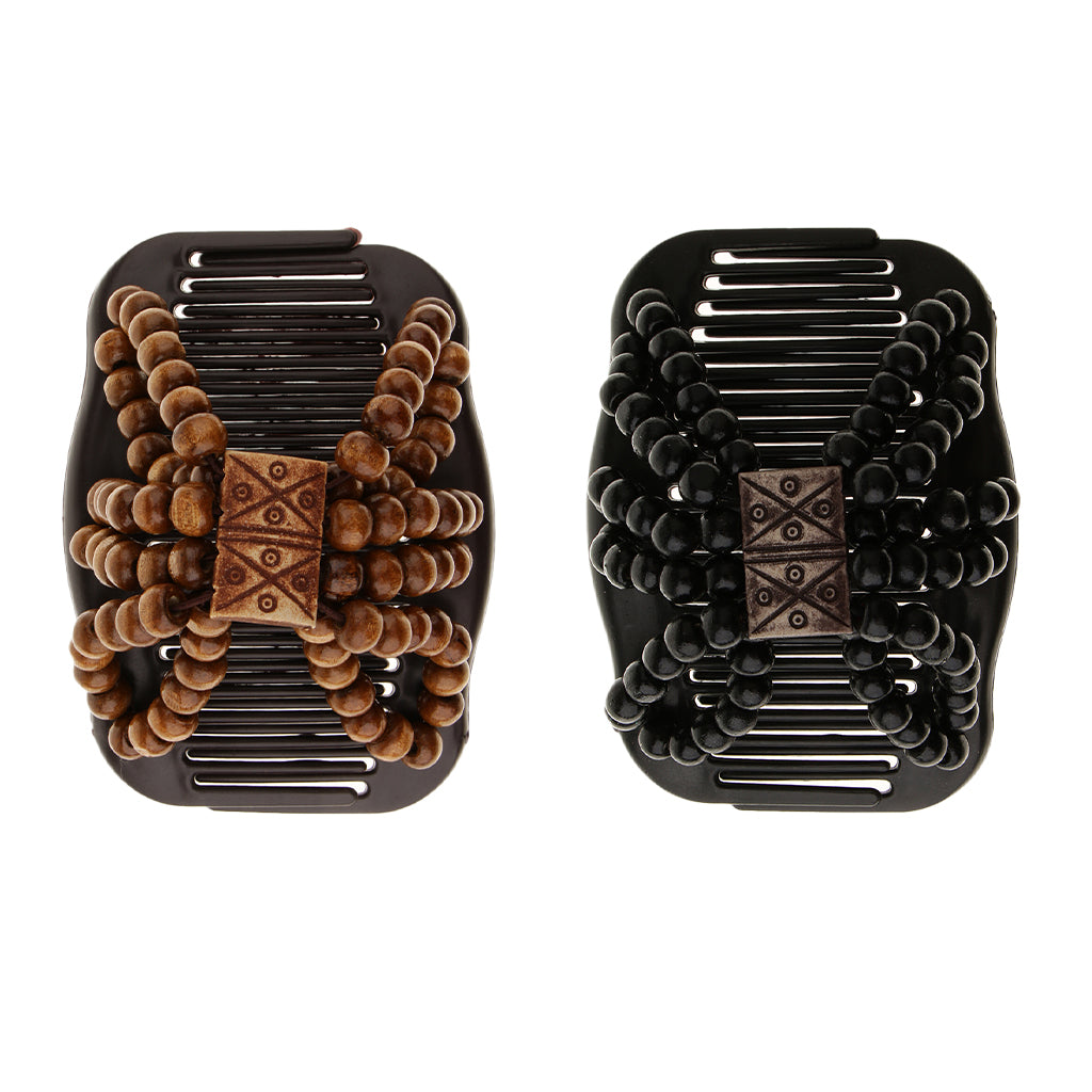 Wooden Bead Double-Sided Hair Comb Styling Tool