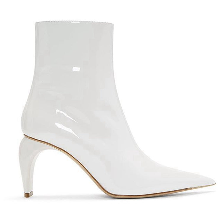 Pointed Leather Ankle Boots with Color Block Design
