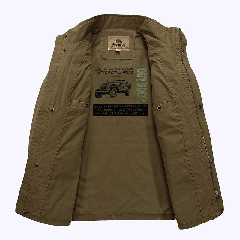 Men's Casual Mid-Length Cotton Jacket for Spring/Fall