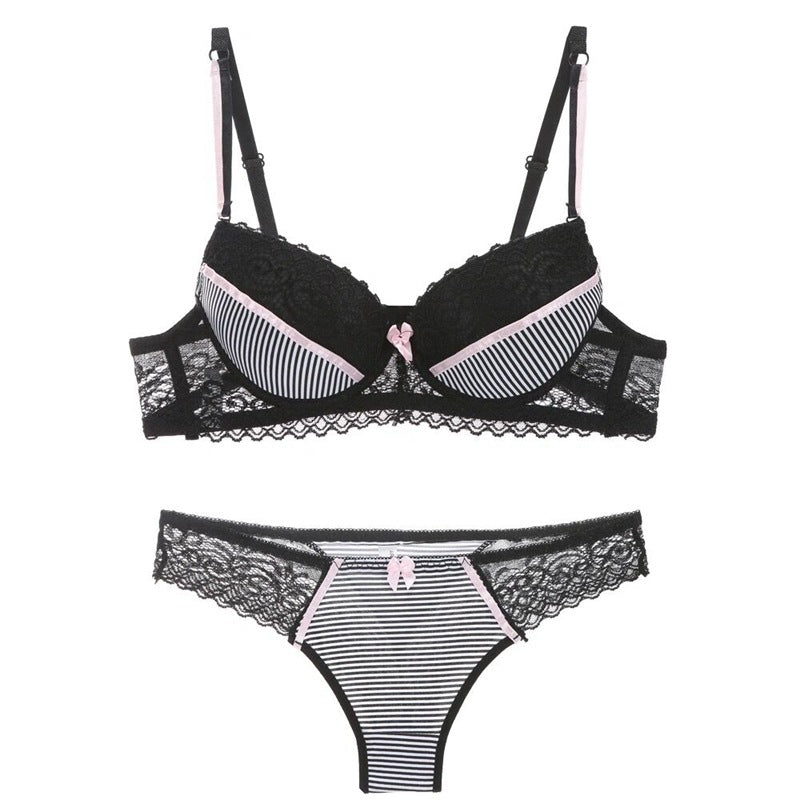 Lace Striped Lingerie Set with Bra and Panties