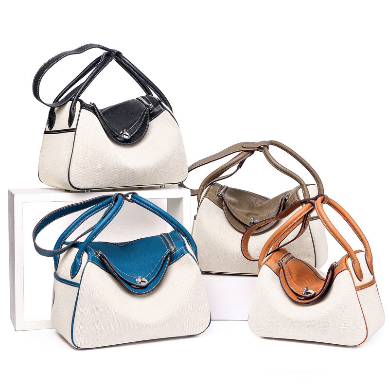 Canvas and Top Layer Cowhide Doctor's Handbag