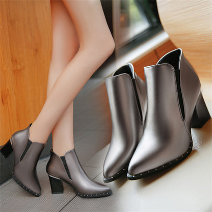 Pointed Toe Chunky Heeled Martin Boots