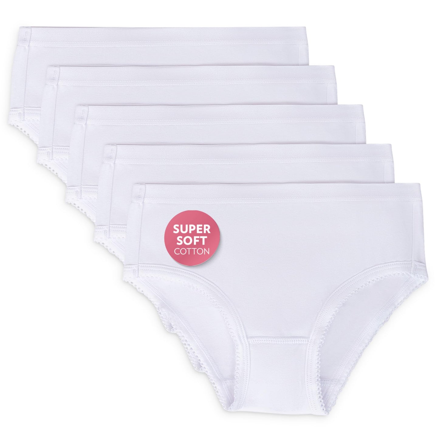 Feathers Solid White Snug Tagless Super Soft Cotton Underwear - Girls Underwear Briefs Panties 5-Pack (White)(USNumeric6 Regular White)