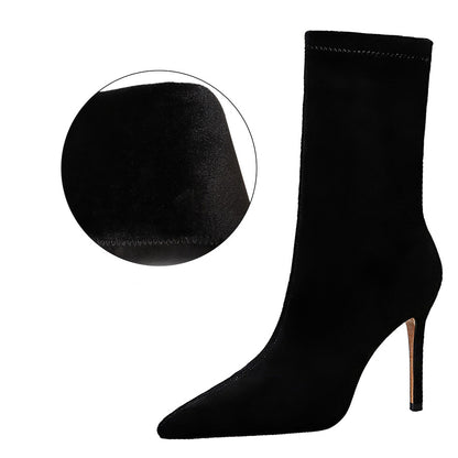 High-Heeled Suede Pointed Toe Women's Boots