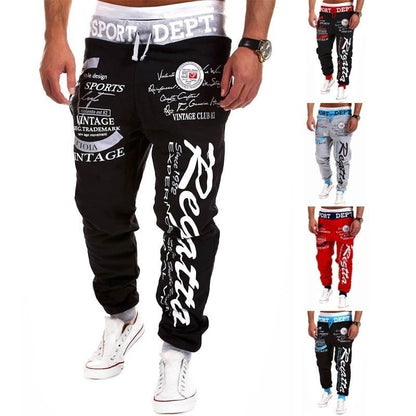 Casual Men's Sports Pants with Letter Print and Drawstring