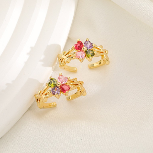 Korean Style Zircon Flower Adjustable Ring for Women