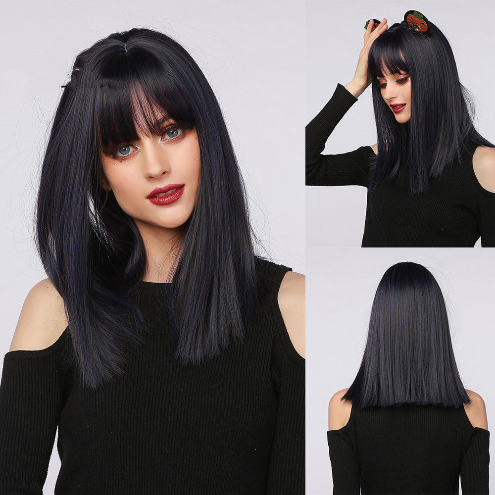 Medium Length Straight Hair in Red, Brown, Black, Multicolor